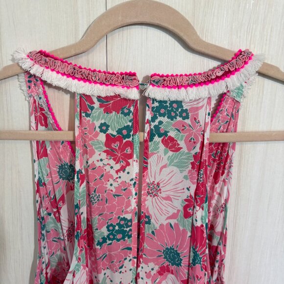 Poupette St Barth A-Line Dress, Pink Floral with detail trim, Size M - Picture 4 of 8